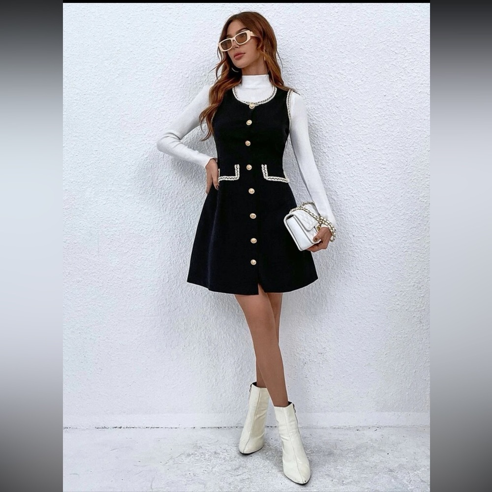 Black Contrast Trim Dress